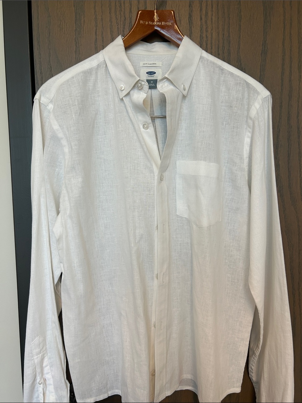 Old Navy White Button-Down Linen Blend Shirt